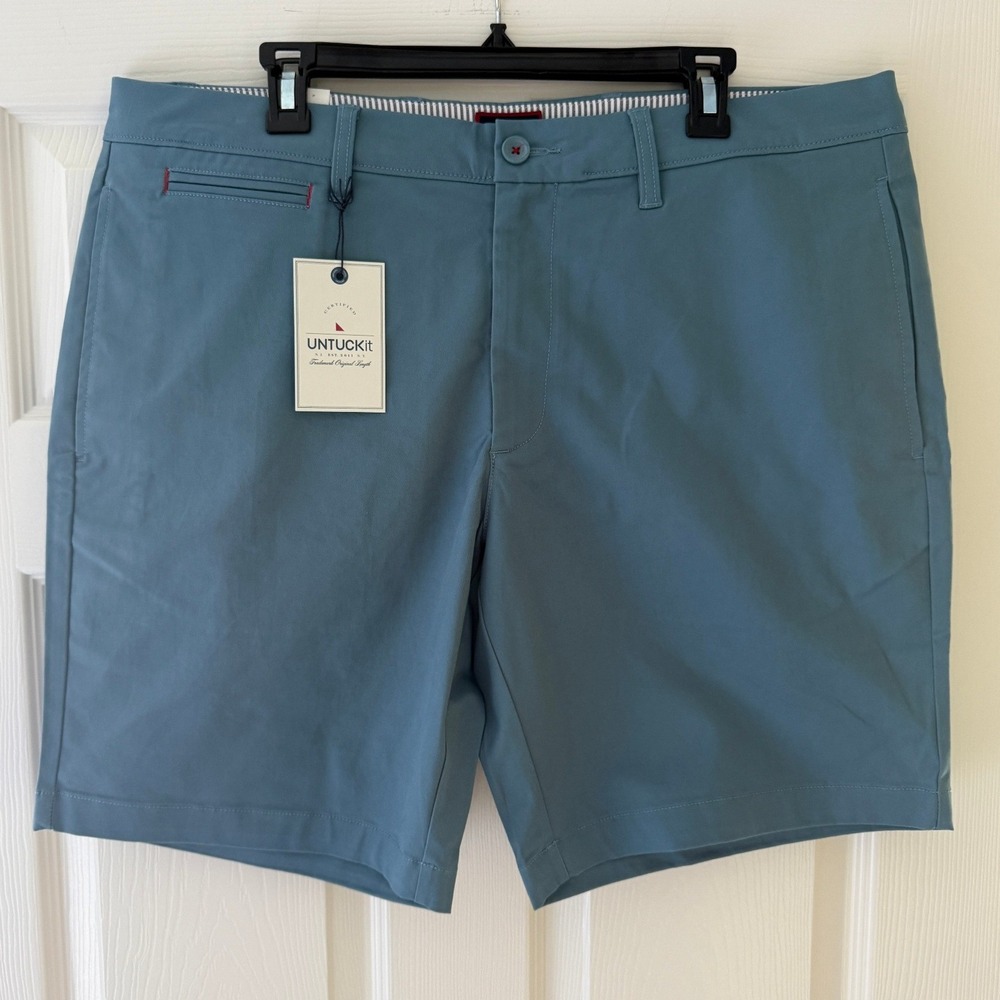 UNTUCKit St. Vincent Mens 38‎ Blue Green 9 Inch Inseam Chino Shorts NWT 40500Mbl
